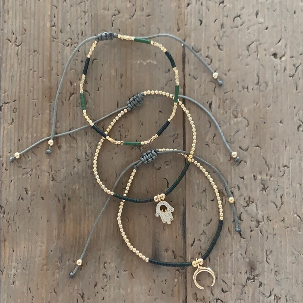 Hamsa, horn, and beaded adjustable bracelets